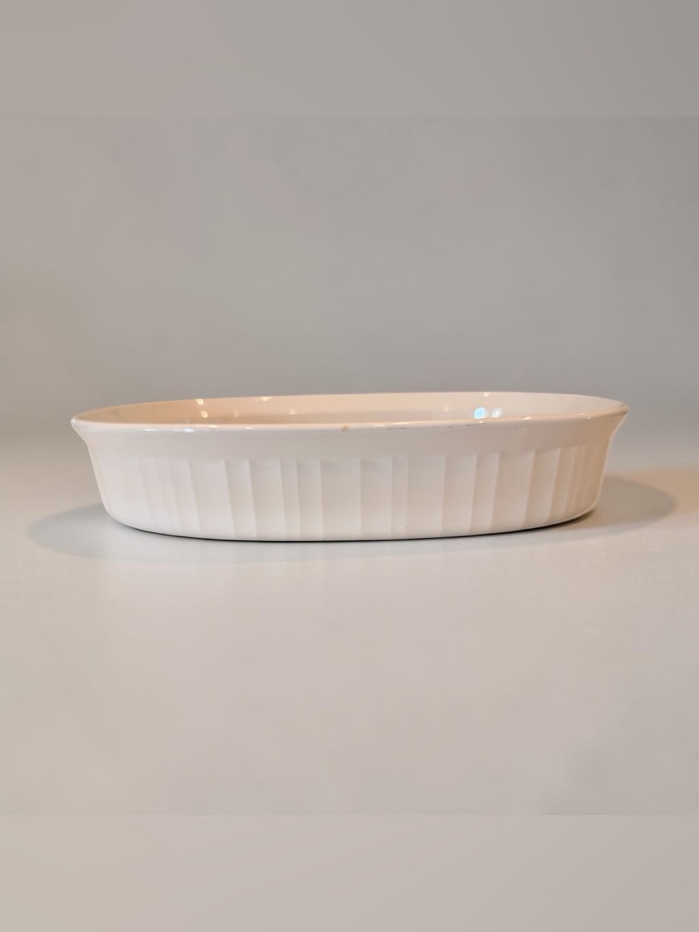 Vintage French White Corningware Oval Ceramic Baker